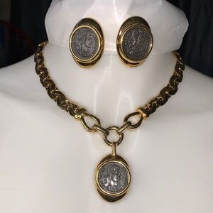 Vintage-Inspired Gold and Black Coin Necklace Set